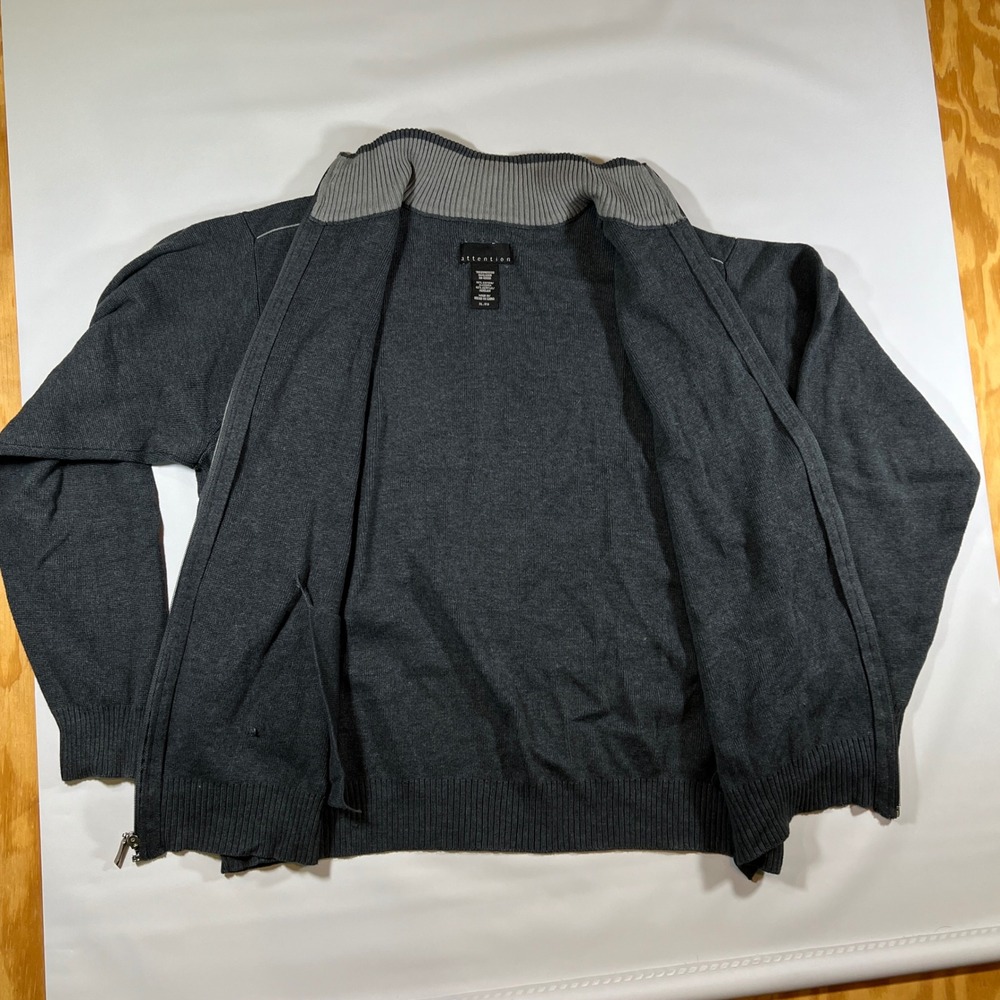 Attention Full Zip Sweater Mens XL Gray 0Mock Neck Knit Grandpa Core Dad Style - Picture 2 of 9